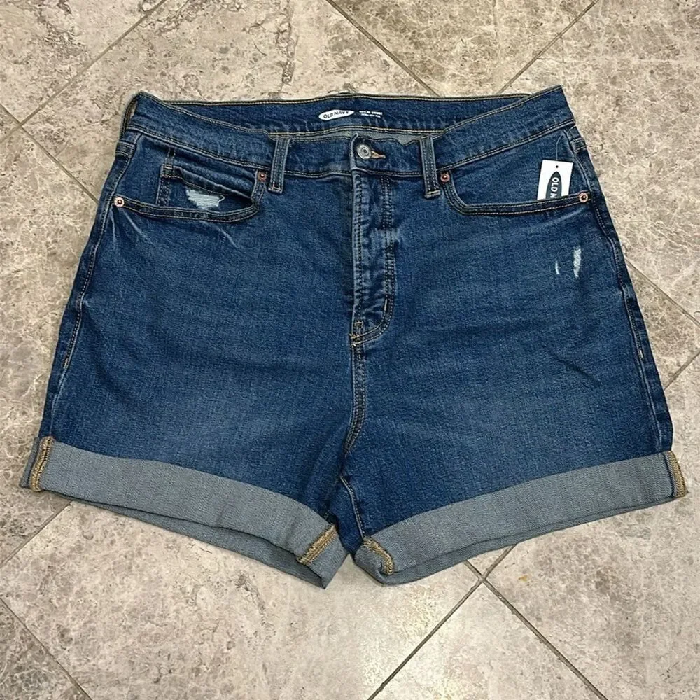 Old Navy Sky High Button Fly Cuffed Jean Short Size 14 NEW 5” Inseam